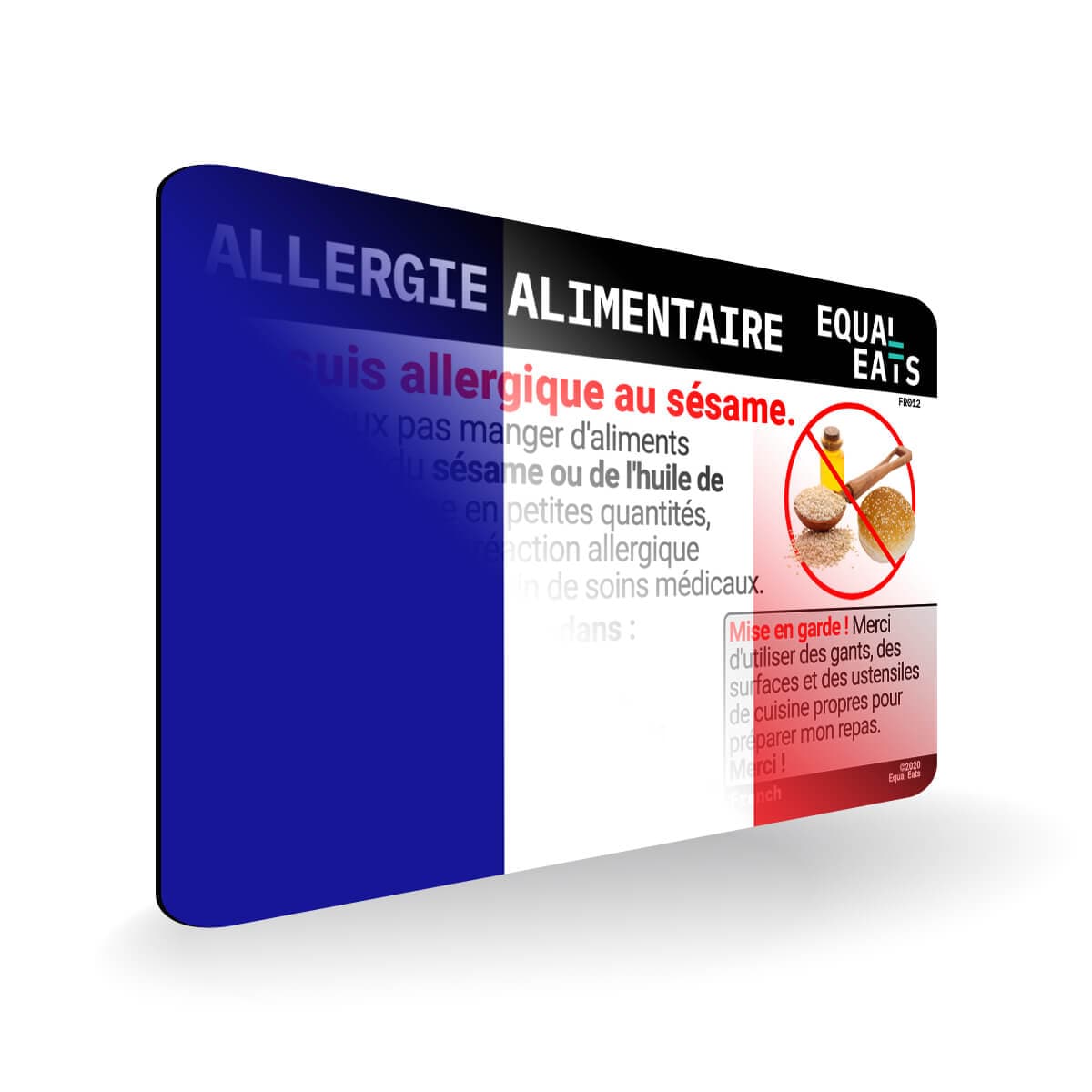 Sesame Allergy in French. Sesame Allergy Card for France