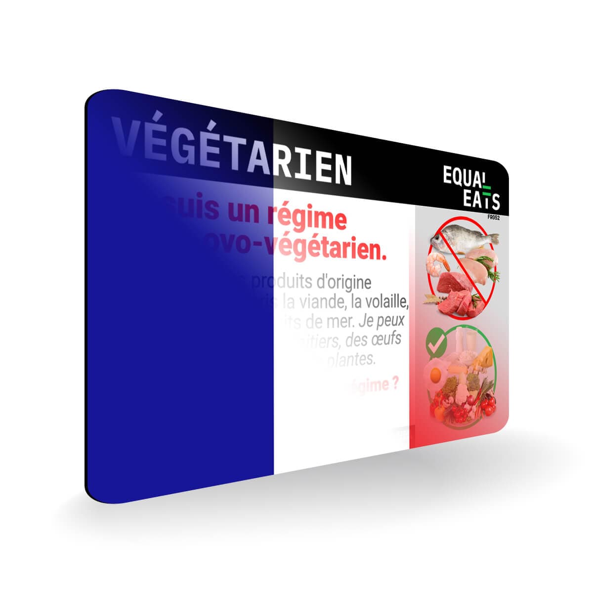 Lacto Ovo Vegetarian Diet in French. Vegetarian Card for France