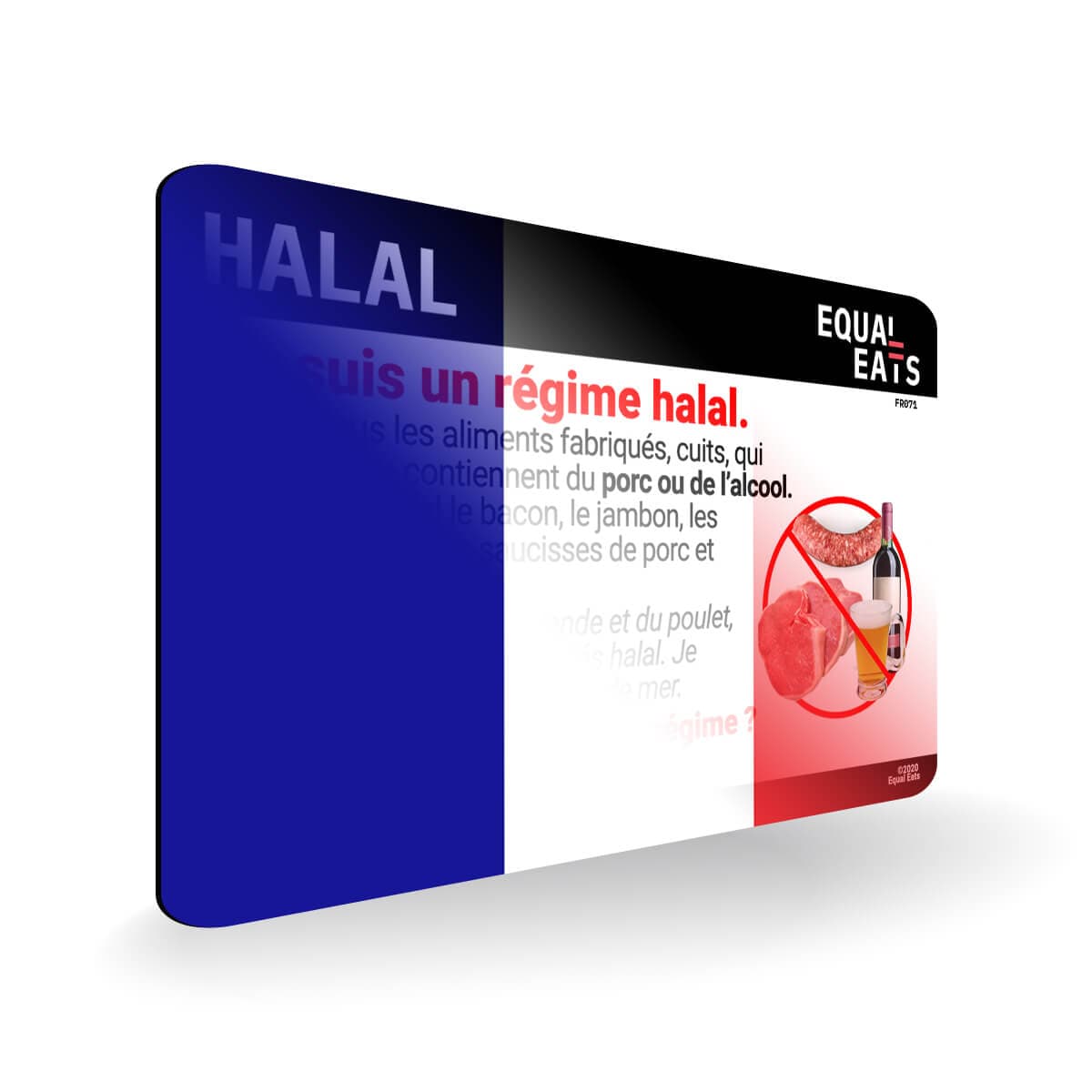 Halal Diet in French. Halal Food Card for France