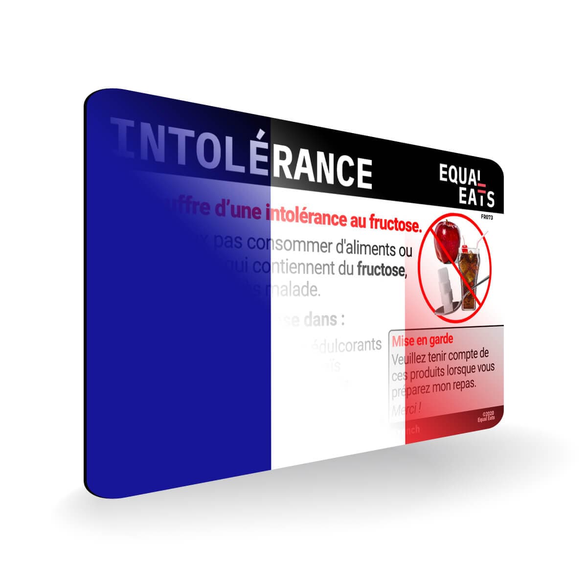 Fructose Intolerance in French. Fructose Intolerant Card for France
