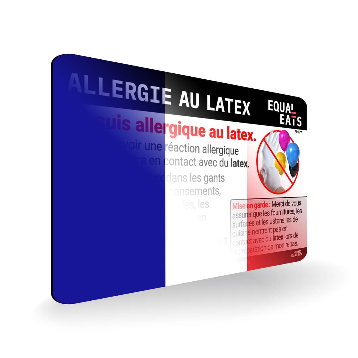 Latex Allergy in French. Latex Allergy Travel Card for France