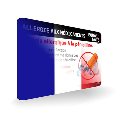 Penicillin Allergy in French. Penicillin medical ID Card for France