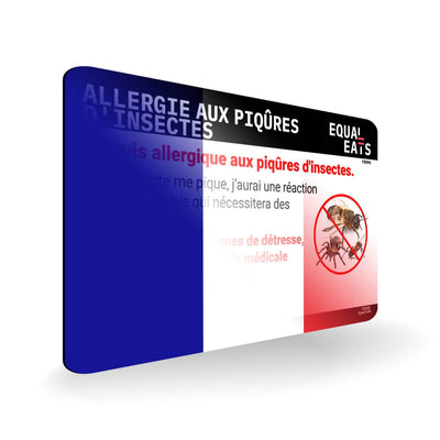 Insect Sting Allergy in French. Bee Sting Allergy Card for France