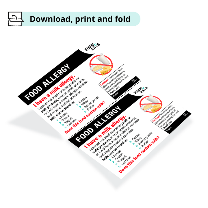 Free Milk Allergy Card in English (Printable)