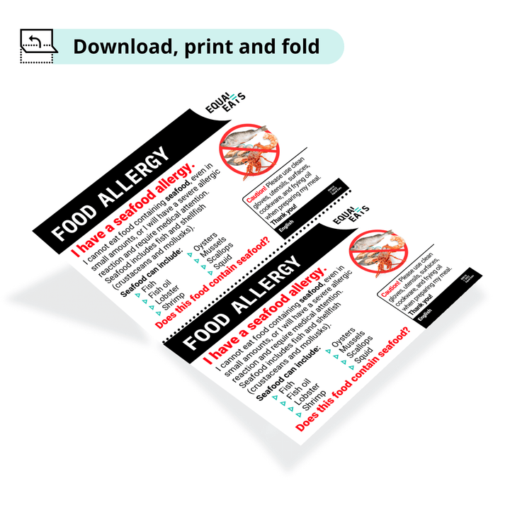 Free Seafood Allergy Card in English (Printable)