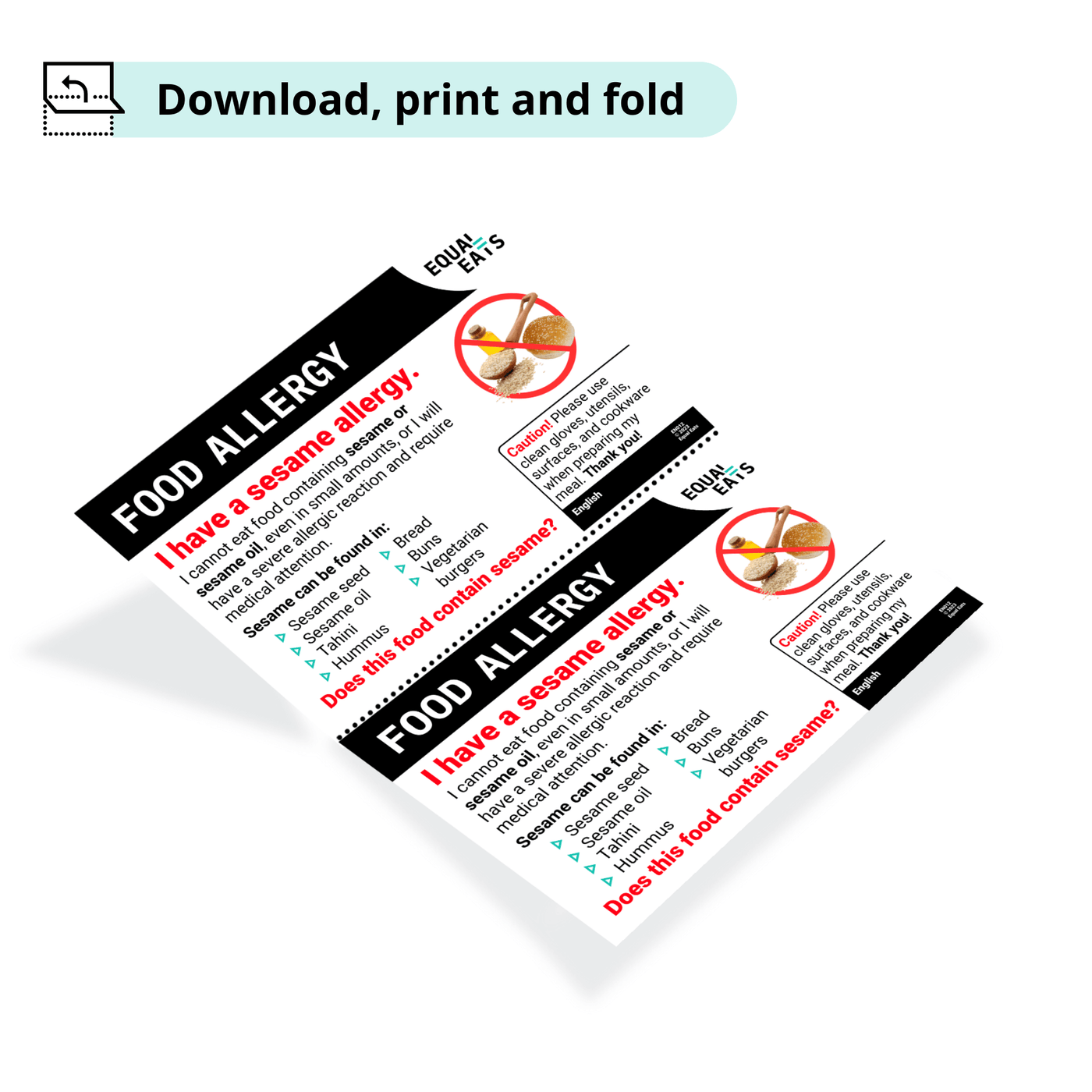 Free Sesame Allergy Card in English (Printable)