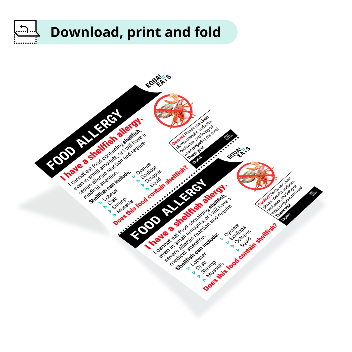 Free Shellfish Allergy Card in English (Printable)