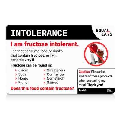 Fructose Intolerance Chef Card by Equal Eats, Food List