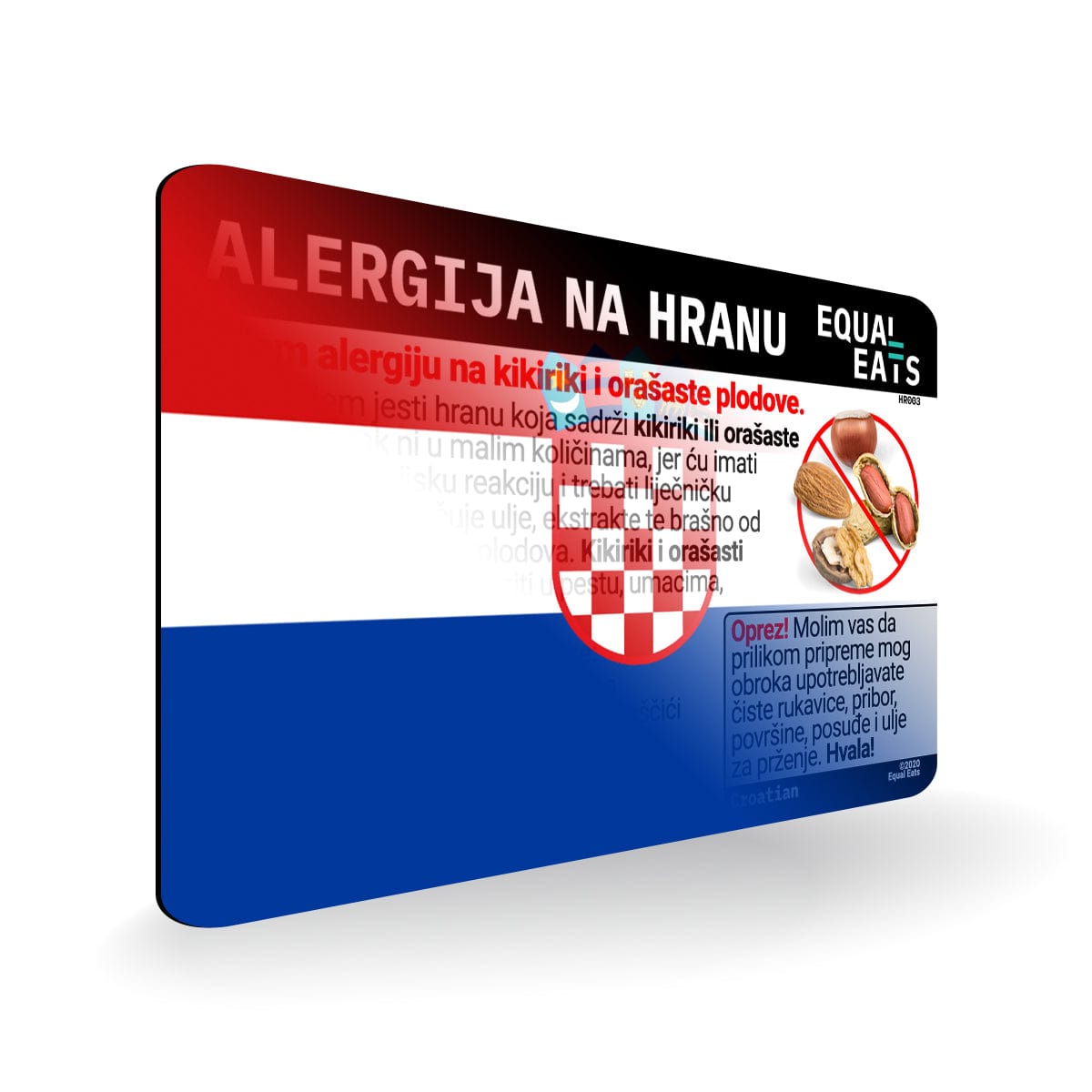 Peanut and Tree Nut Allergy in Croatian. Peanut and Tree Nut Allergy Card for Croatia Travel