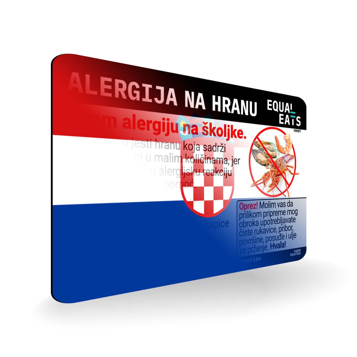 Shellfish Allergy in Croatian. Shellfish Allergy Card for Croatia