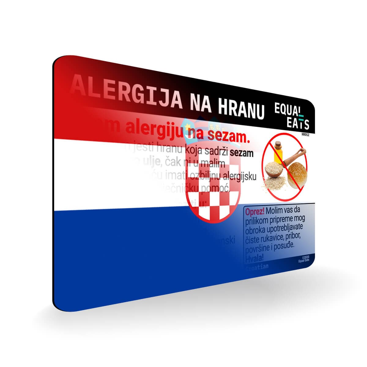 Sesame Allergy in Croatian. Sesame Allergy Card for Croatia