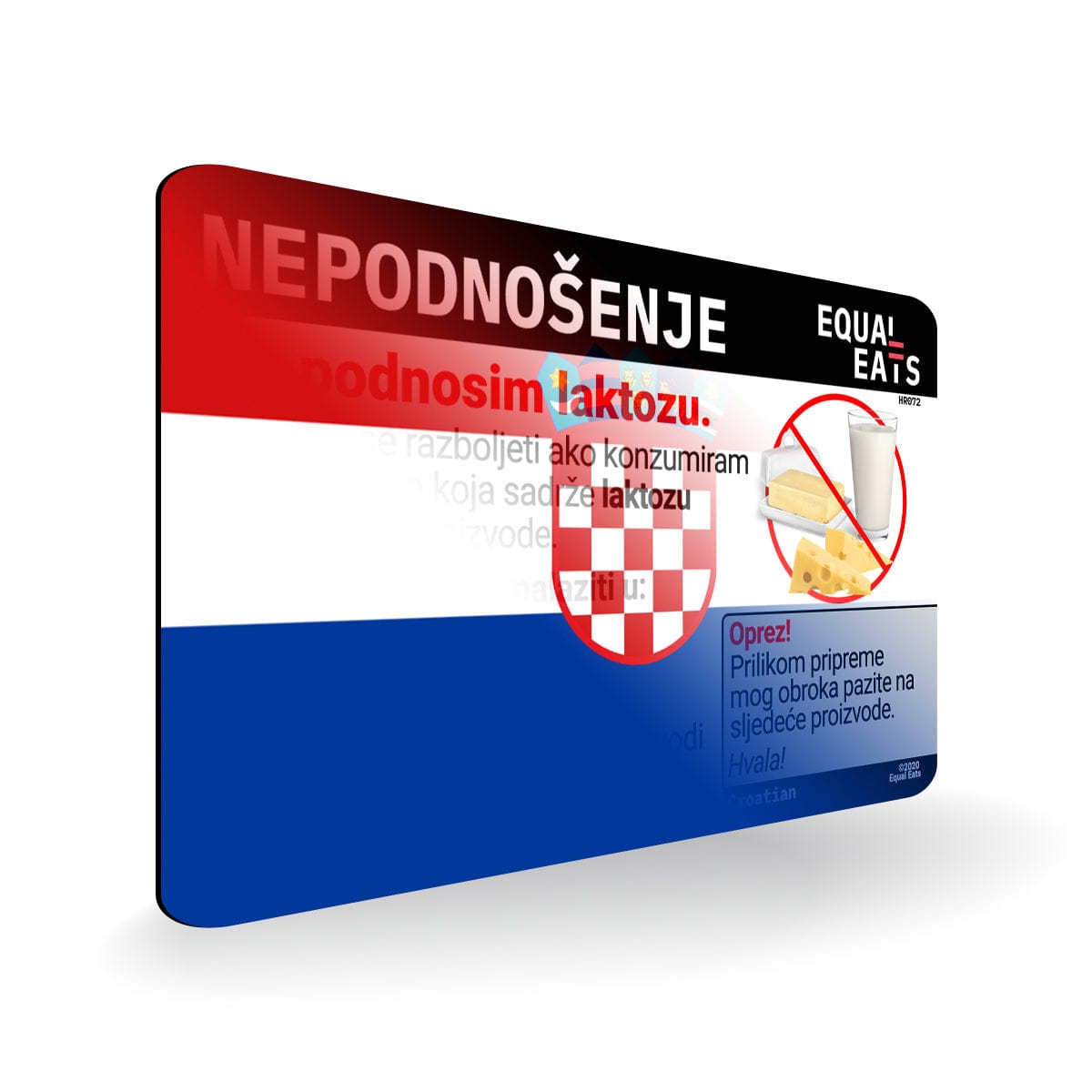 Lactose Intolerance in Croatian. Lactose Intolerant Card for Croatia