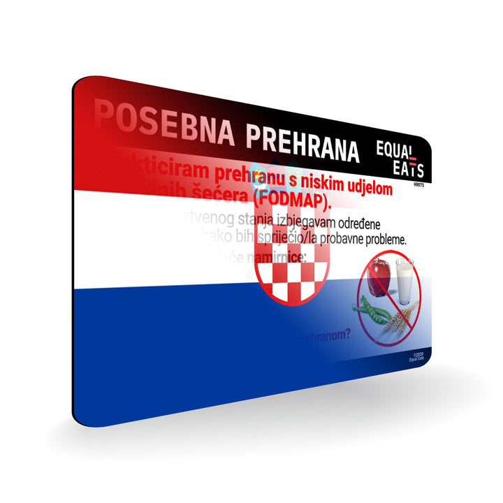 Low FODMAP Diet in Croatian. Low FODMAP Diet Card for Croatia