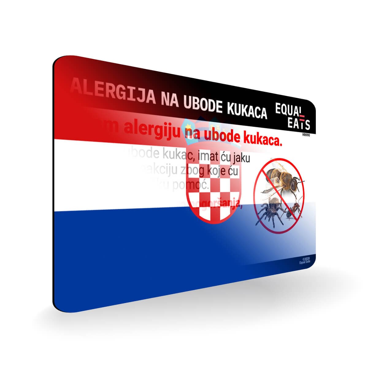 Insect Sting Allergy in Croatian. Bee Sting Allergy Card for Croatia