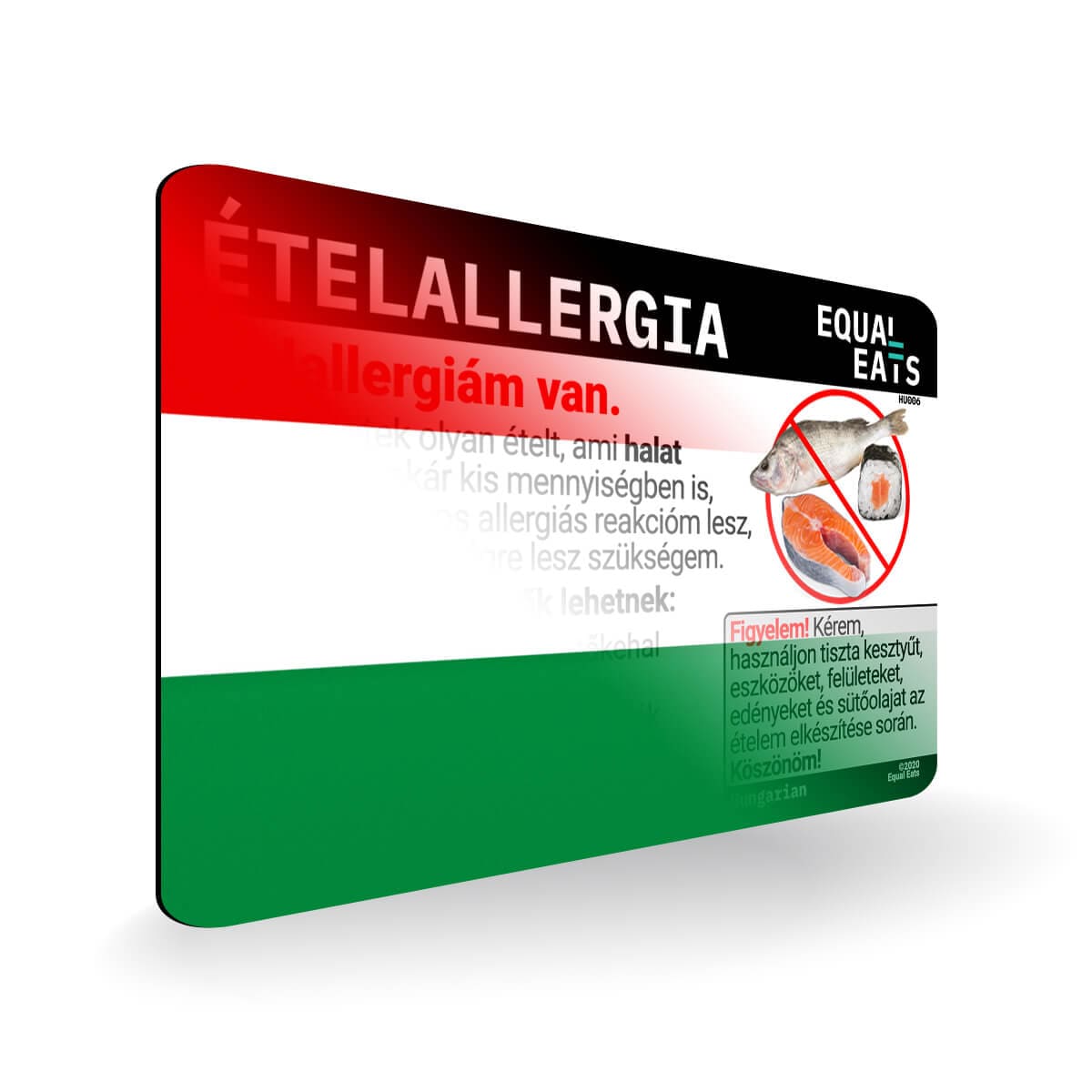 Fish Allergy in Hungarian. Fish Allergy Card for Hungary