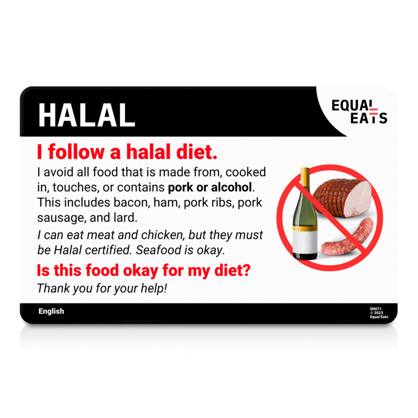 Traditional Chinese (Taiwan) Halal Diet Card