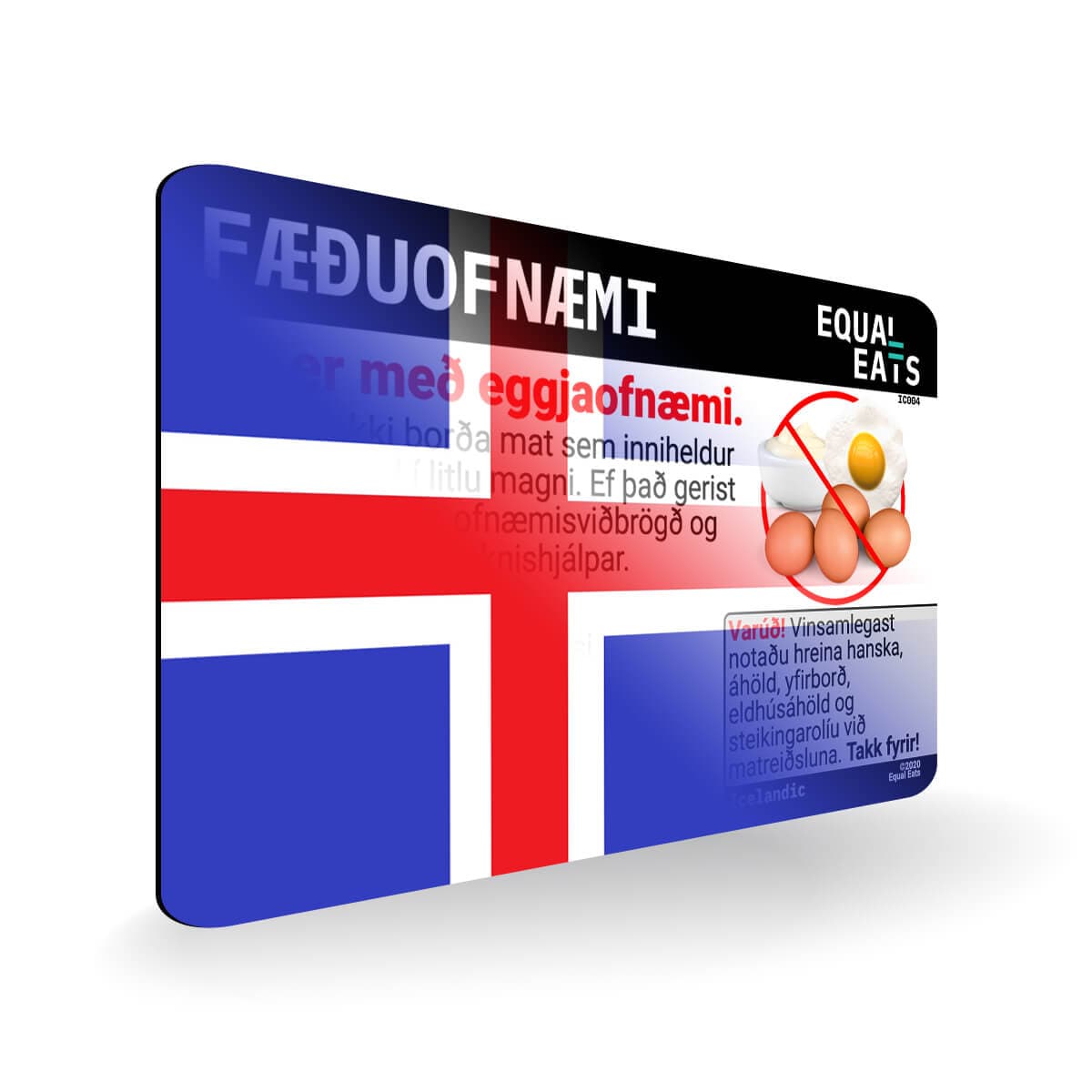 Egg Allergy in Icelandic. Egg Allergy Card for Iceland