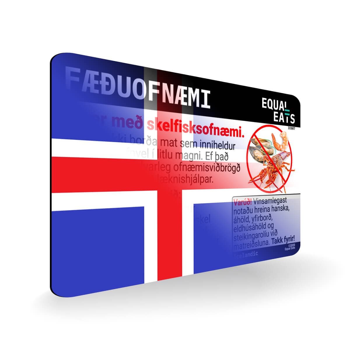 Shellfish Allergy in Icelandic. Shellfish Allergy Card for Iceland