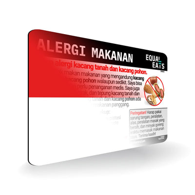 Peanut and Tree Nut Allergy in Indonesian. Peanut and Tree Nut Allergy Card for Indonesia Travel