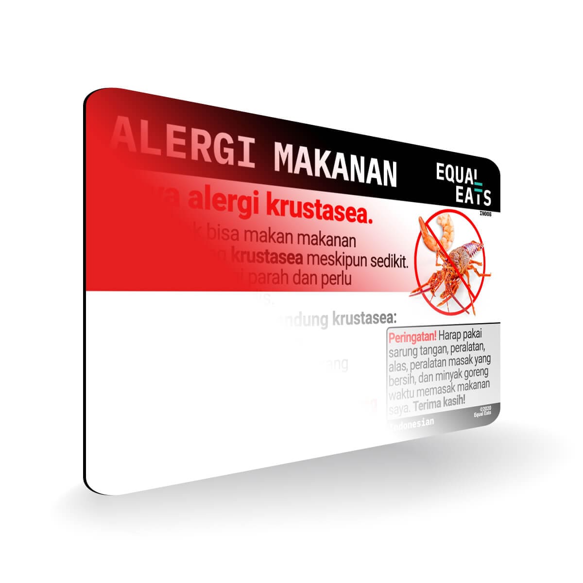 Crustacean Allergy in Indonesian. Crustacean Allergy Card for Indonesia