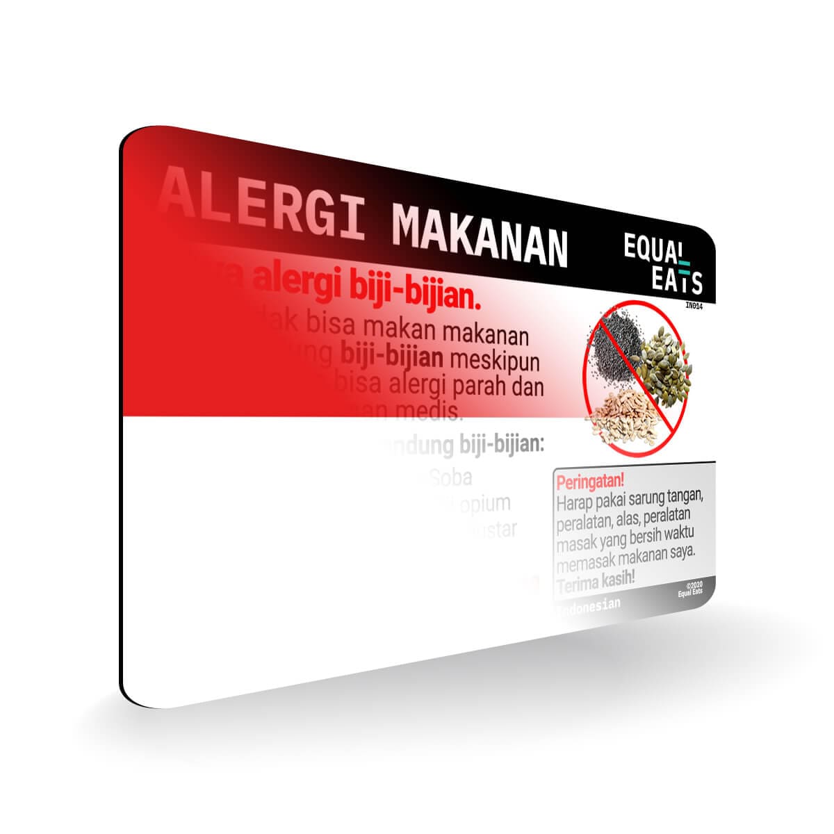 Seed Allergy in Indonesian. Seed Allergy Card for Indonesia