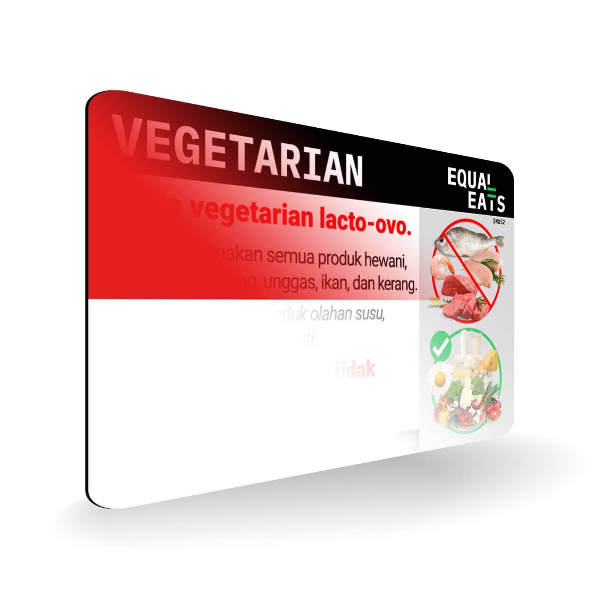 Lacto Ovo Vegetarian Diet in Indonesian. Vegetarian Card for Indonesia