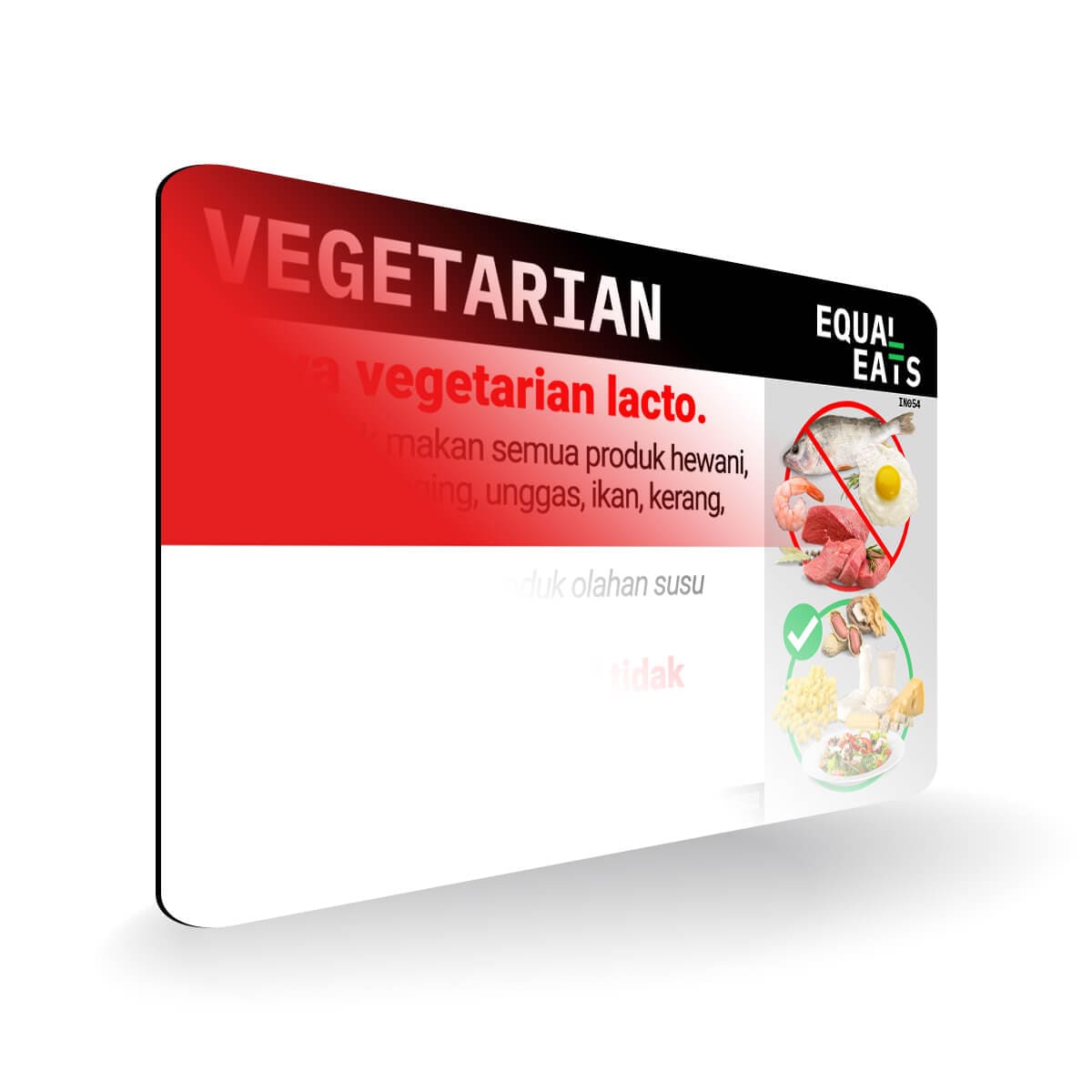 Lacto Vegetarian Card in Indonesian. Vegetarian Travel for Indonesia