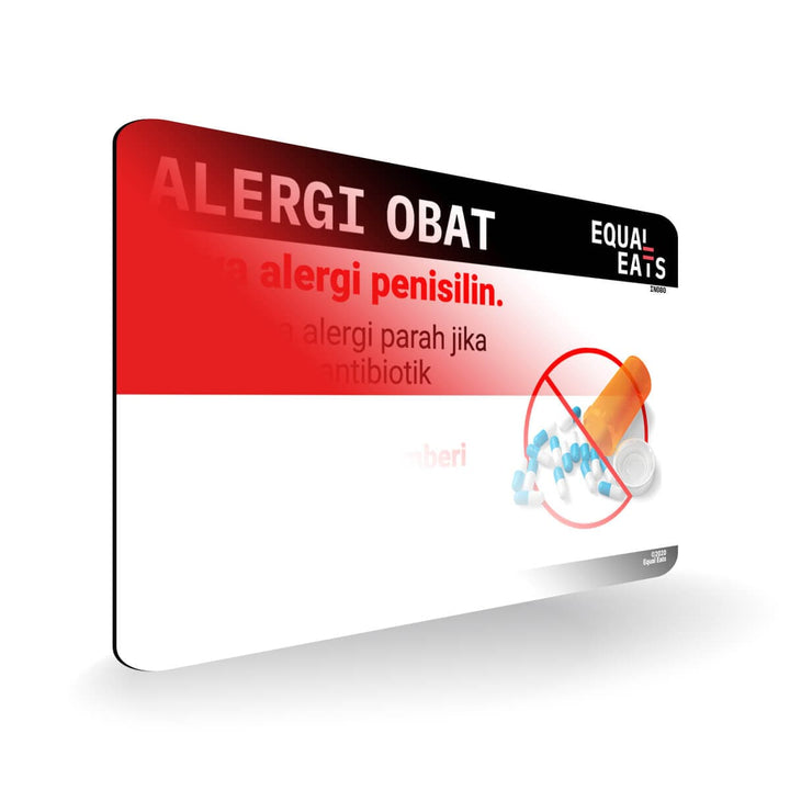 Penicillin Allergy in Indonesian. Penicillin medical ID Card for Indonesia