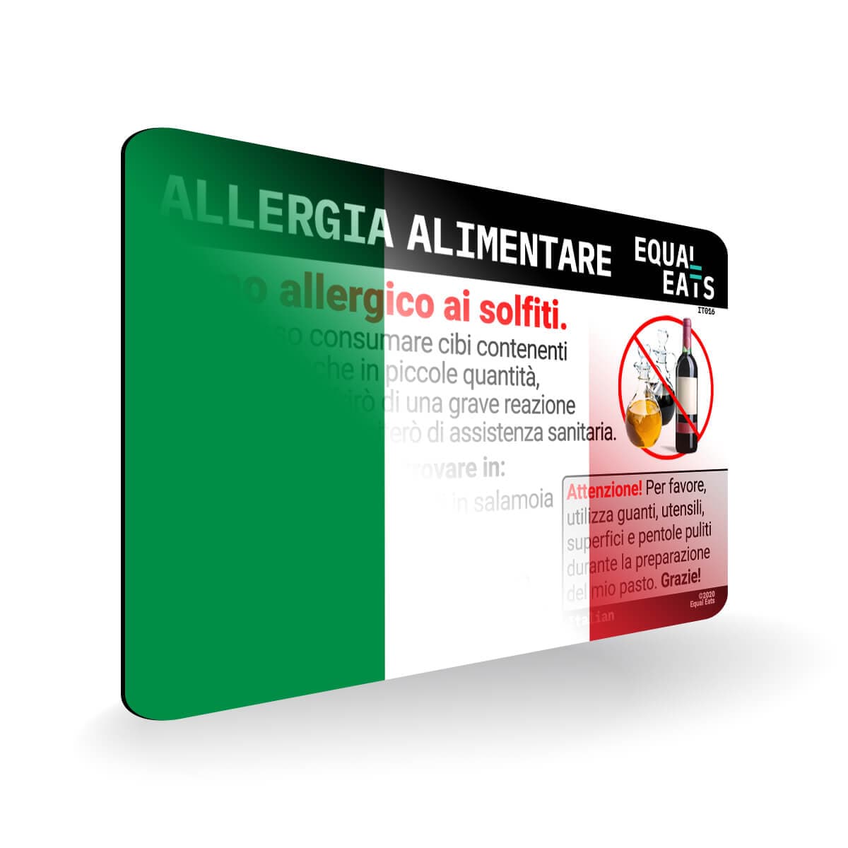 Sulfite Allergy in Italian. Sulfite Allergy Card for Italy