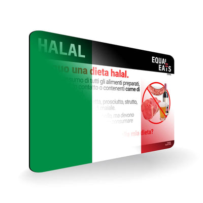 Halal Diet in Italian. Halal Food Card for Italy
