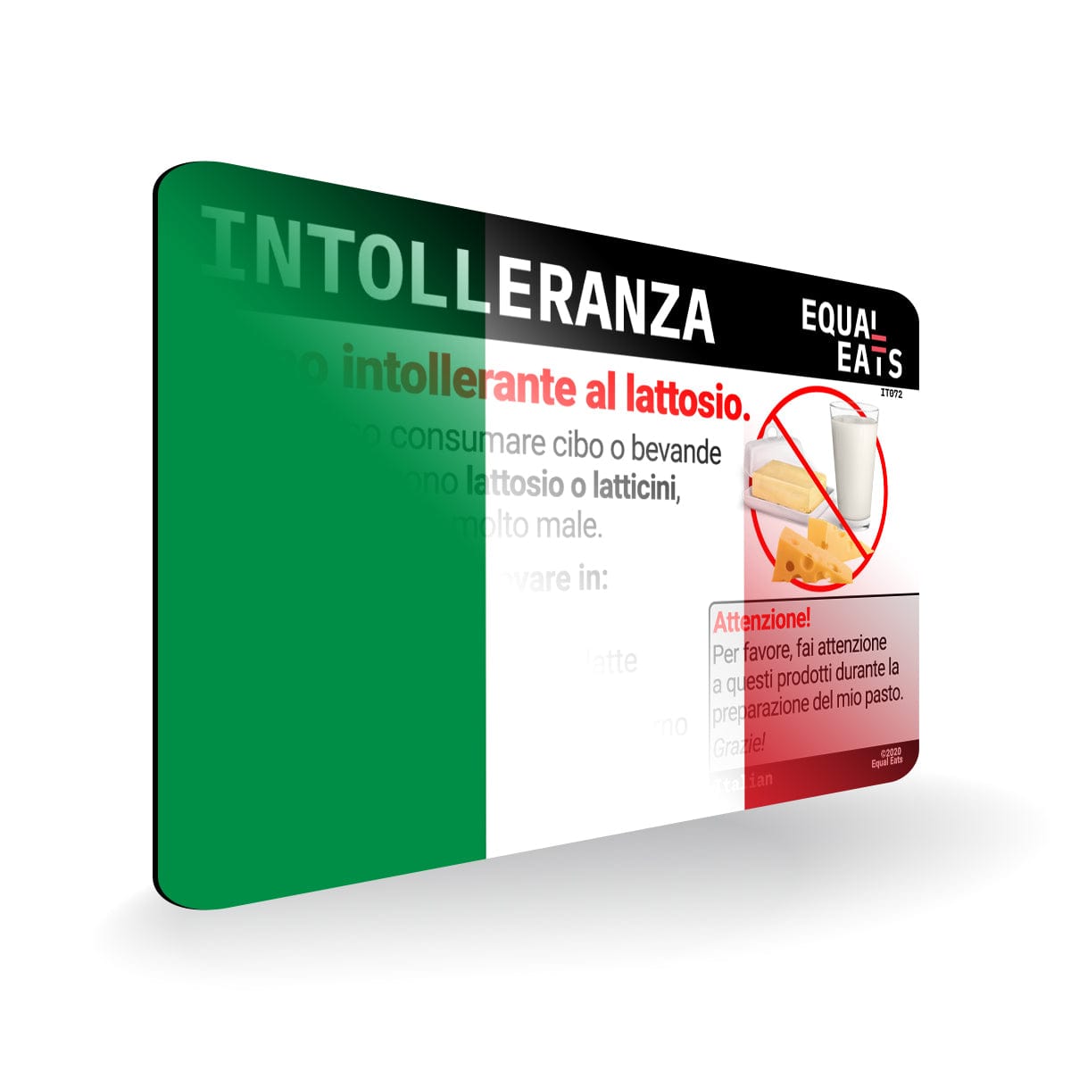 Lactose Intolerance in Italian. Lactose Intolerant Card for Italy
