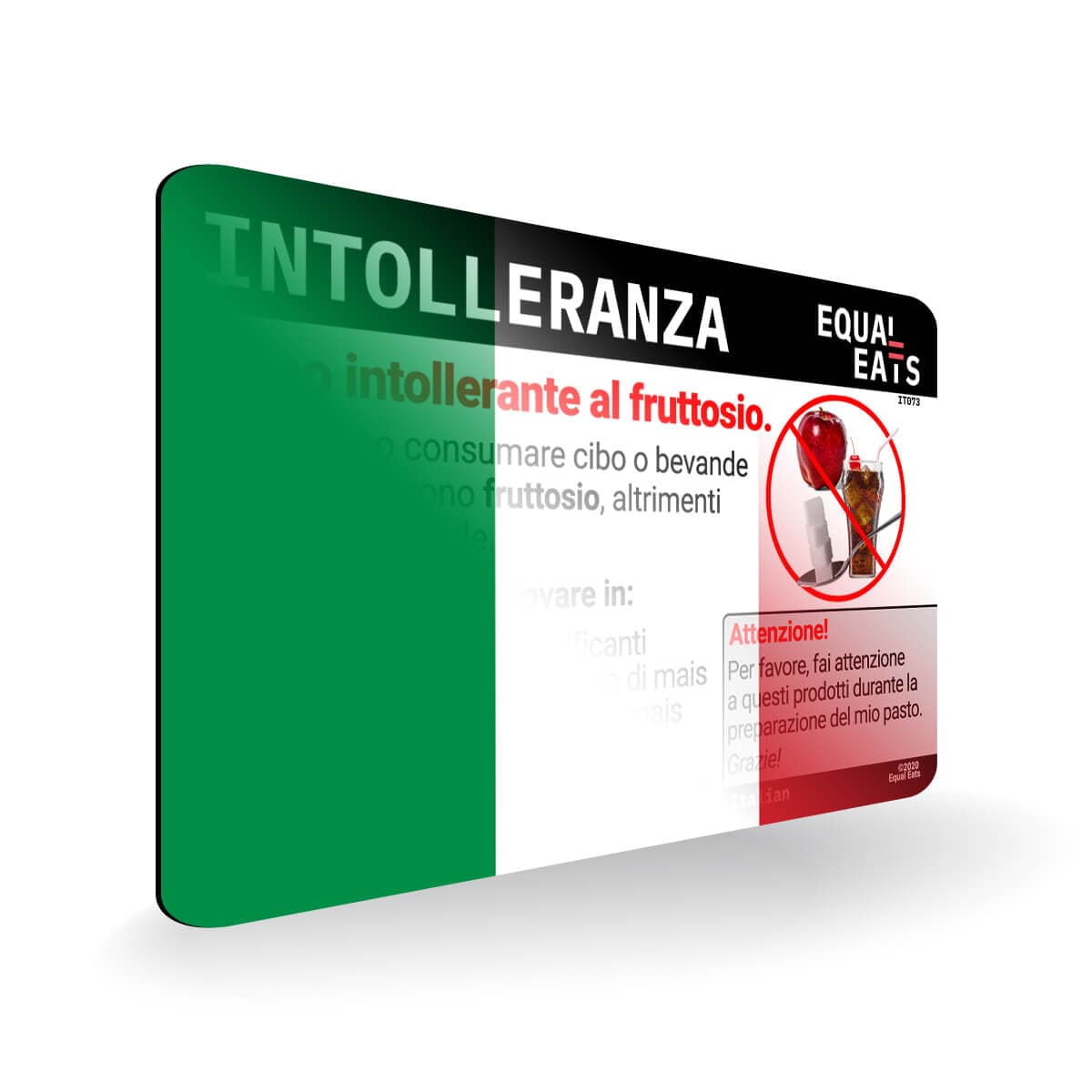 Fructose Intolerance in Italian. Fructose Intolerant Card for Italy