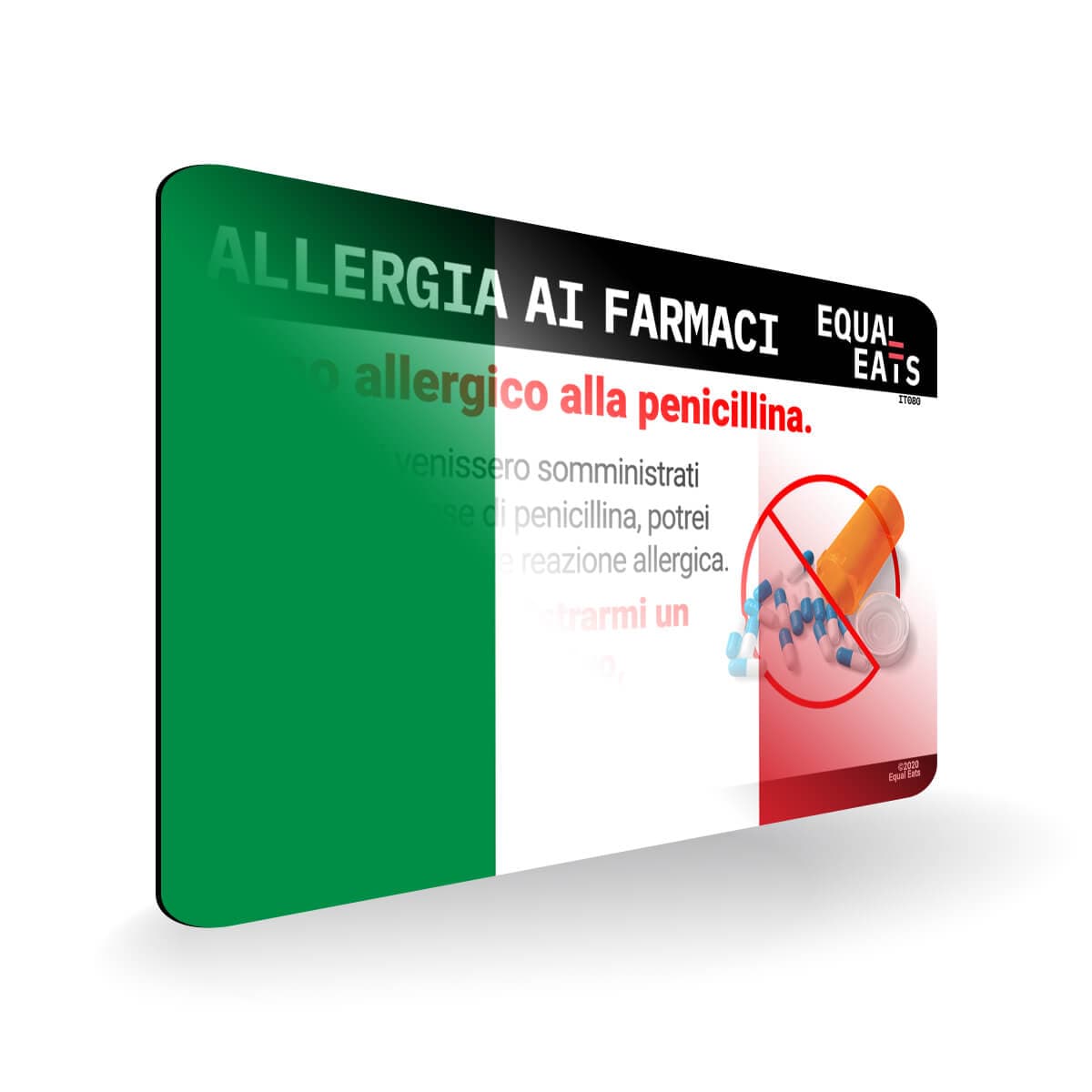 Penicillin Allergy in Italian. Penicillin medical ID Card for Italy