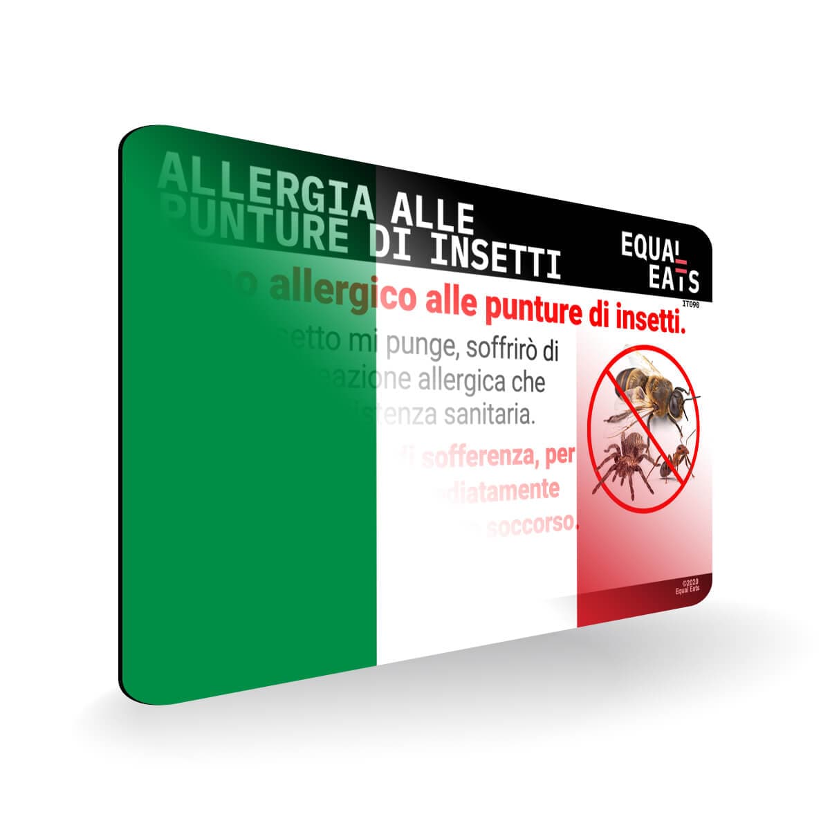 Insect Sting Allergy in Italian. Bee Sting Allergy Card for Italy