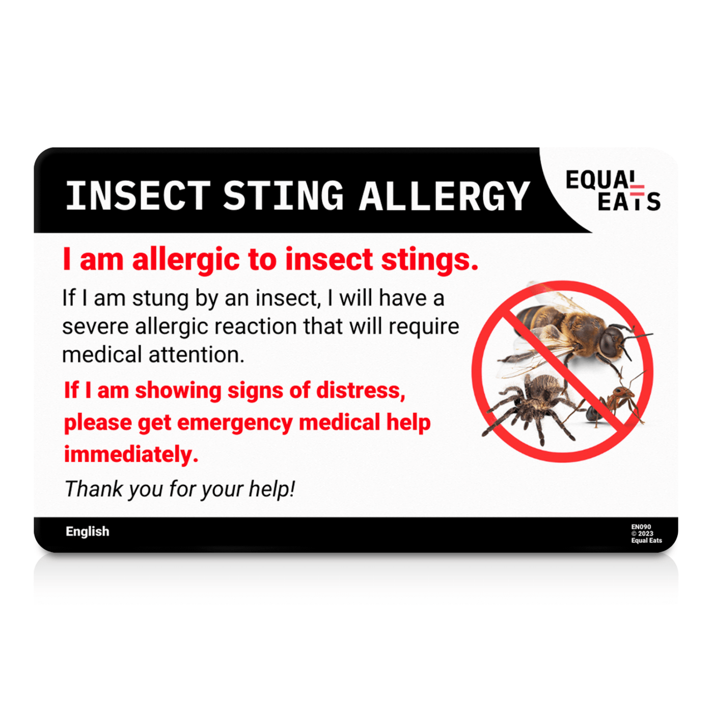 Dutch (Netherlands) Insect Sting Allergy Card