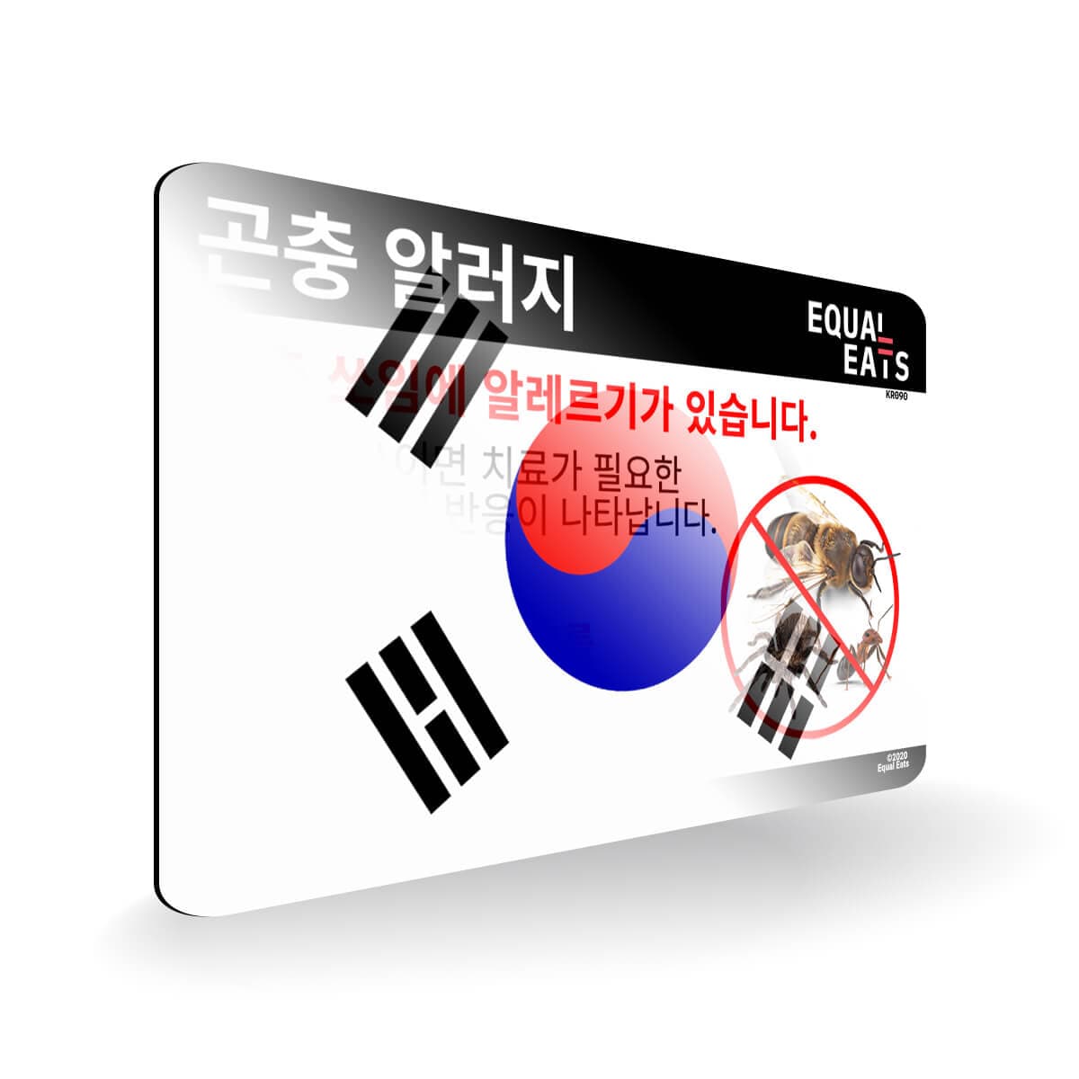Insect Sting Allergy in Korean. Bee Sting Allergy Card for Korea