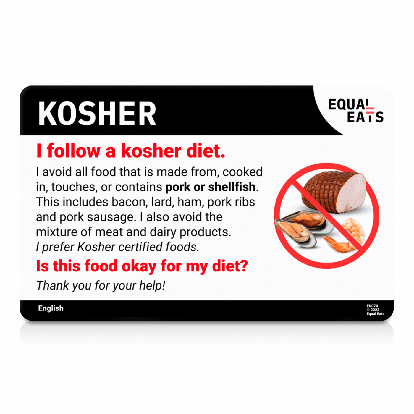 Traditional Chinese (Taiwan) Kosher Diet Card