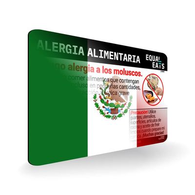 Mollusk Allergy in Spanish. Mollusk Allergy Card for Latin America