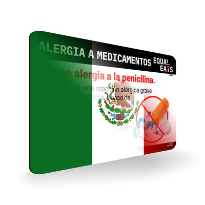 Penicillin Allergy in Spanish. Penicillin medical ID Card for Latin America