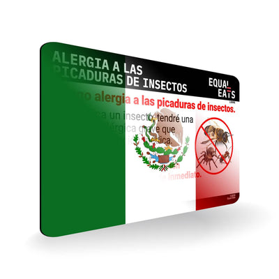 Insect Sting Allergy in Spanish. Bee Sting Allergy Card for Latin America