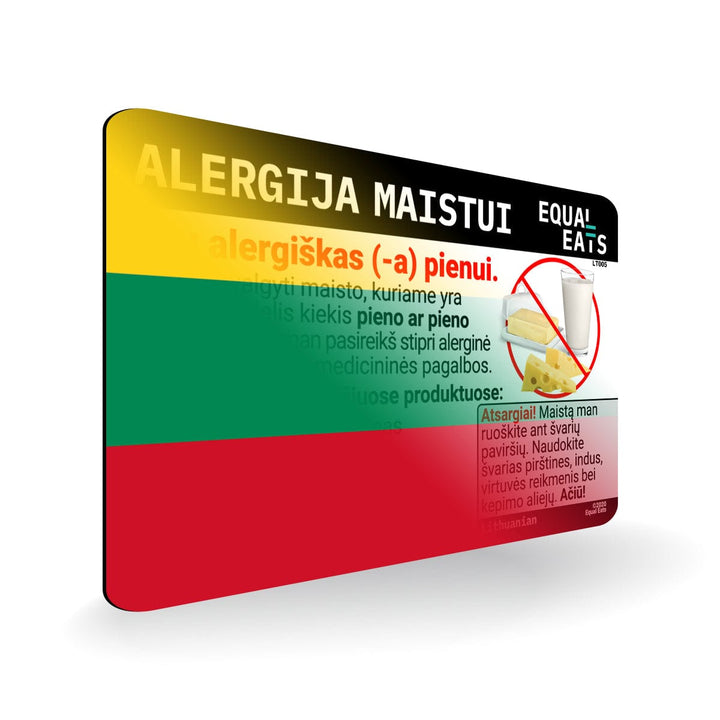 Milk Allergy in Lithuanian. Milk Allergy Card for Lithuania