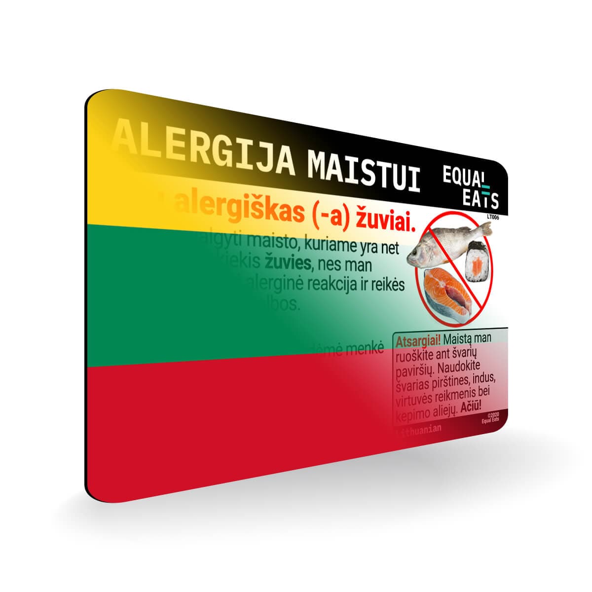 Fish Allergy in Lithuanian. Fish Allergy Card for Lithuania