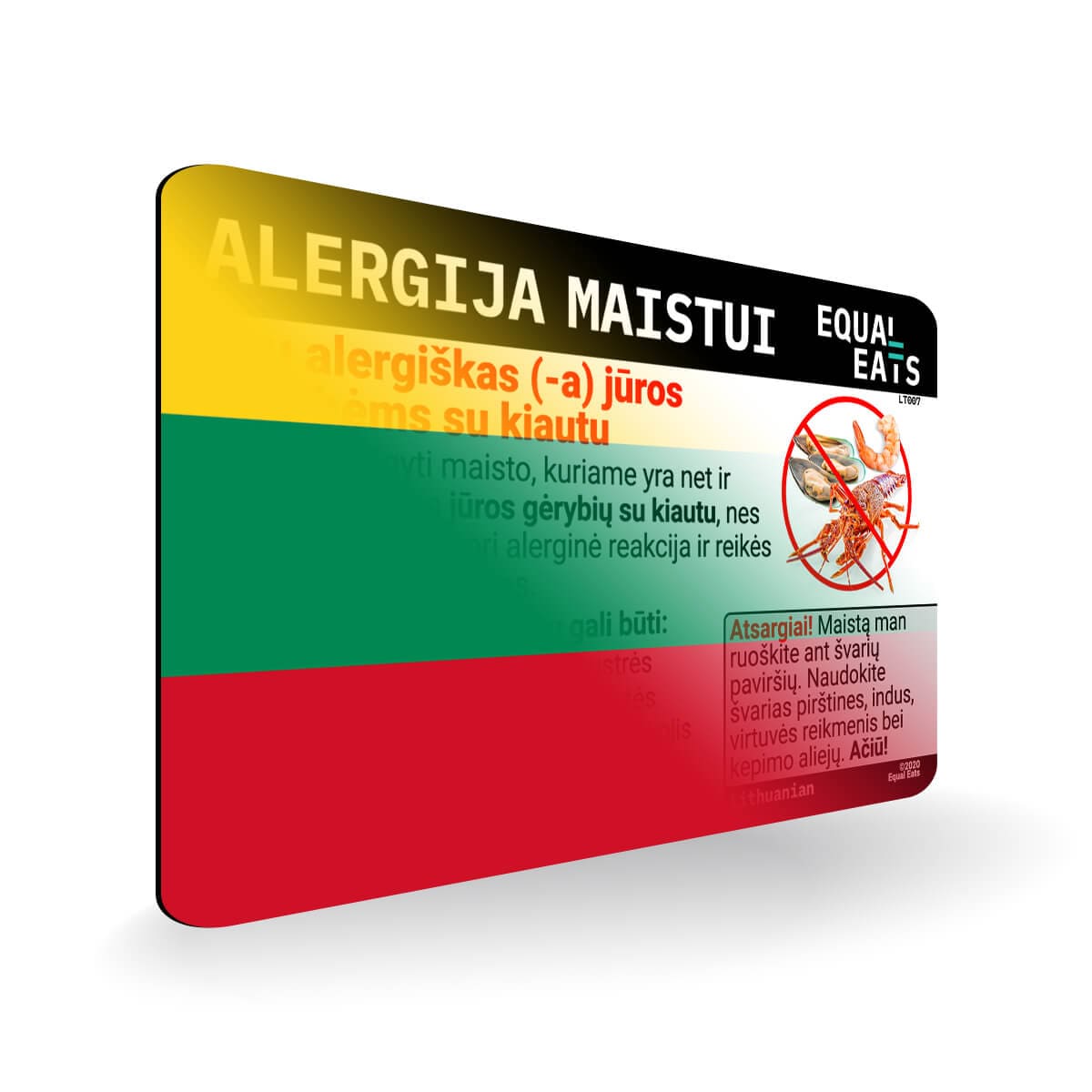 Shellfish Allergy in Lithuanian. Shellfish Allergy Card for Lithuania