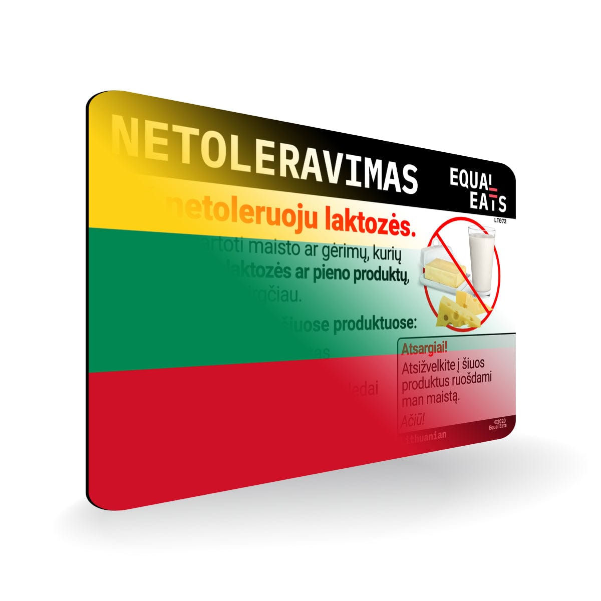 Lactose Intolerance in Lithuanian. Lactose Intolerant Card for Lithuania