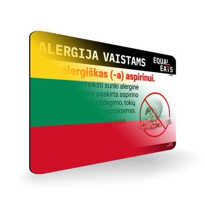 Aspirin Allergy in Lithuanian. Aspirin medical I.D. Card for Lithuania