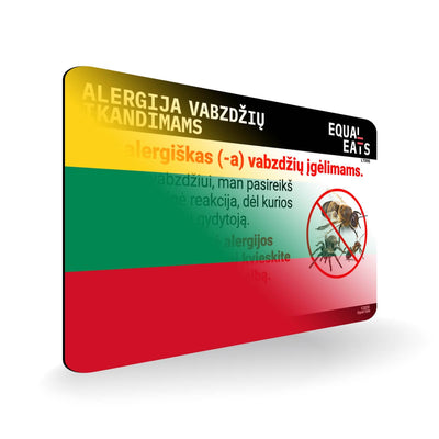 Insect Sting Allergy in Lithuanian. Bee Sting Allergy Card for Lithuania