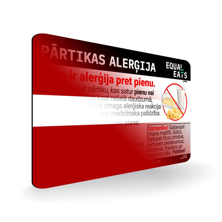 Milk Allergy in Latvian. Milk Allergy Card for Latvia