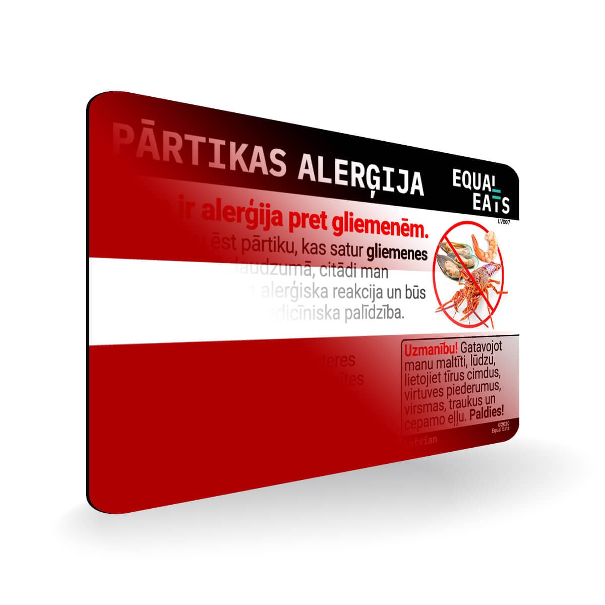 Shellfish Allergy in Latvian. Shellfish Allergy Card for Latvia