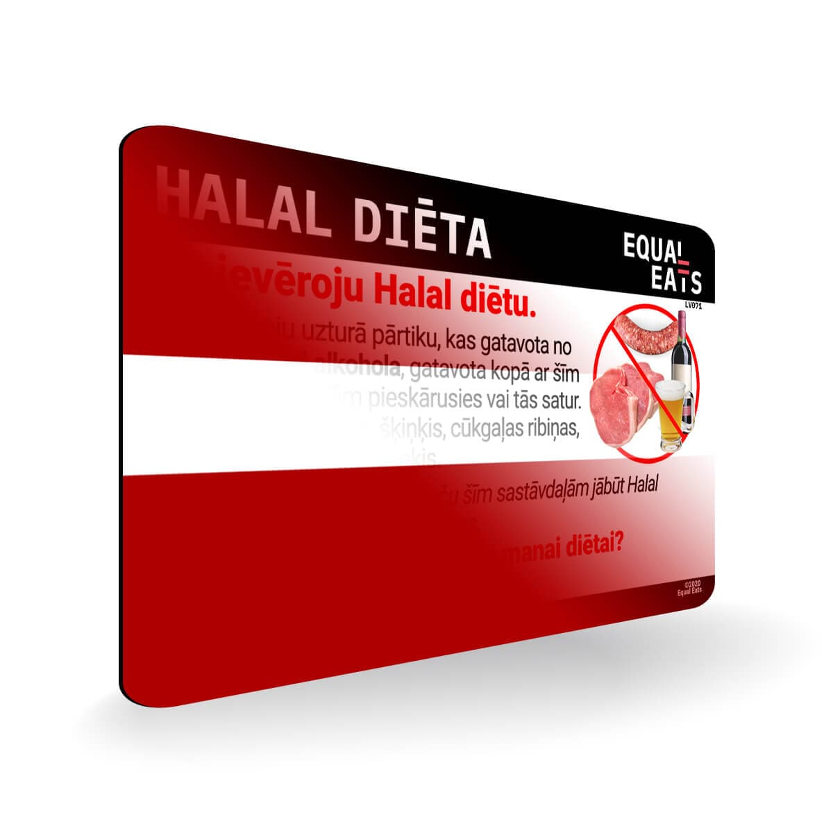 Halal Diet in Latvian. Halal Food Card for Latvia