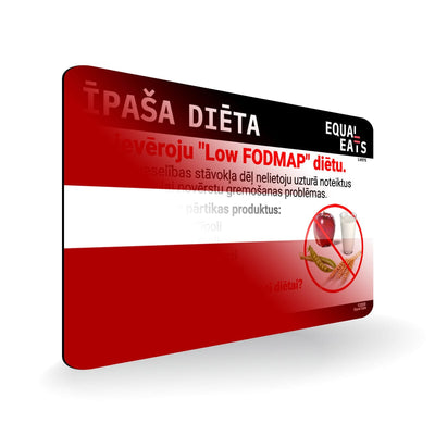 Low FODMAP Diet in Latvian. Low FODMAP Diet Card for Latvia